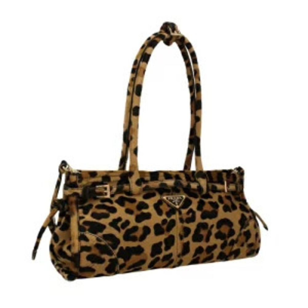 Prada Bonnie Leather Handbag leopard Brown Yellow - Picture 2 of 8